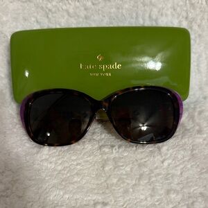 Kate Spade Tortoise Sunglasses with Purple Accents and Green Case
